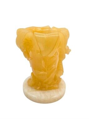 Vintage Carved Shoushan stone or yellow calcite/jade Vase Children Figures